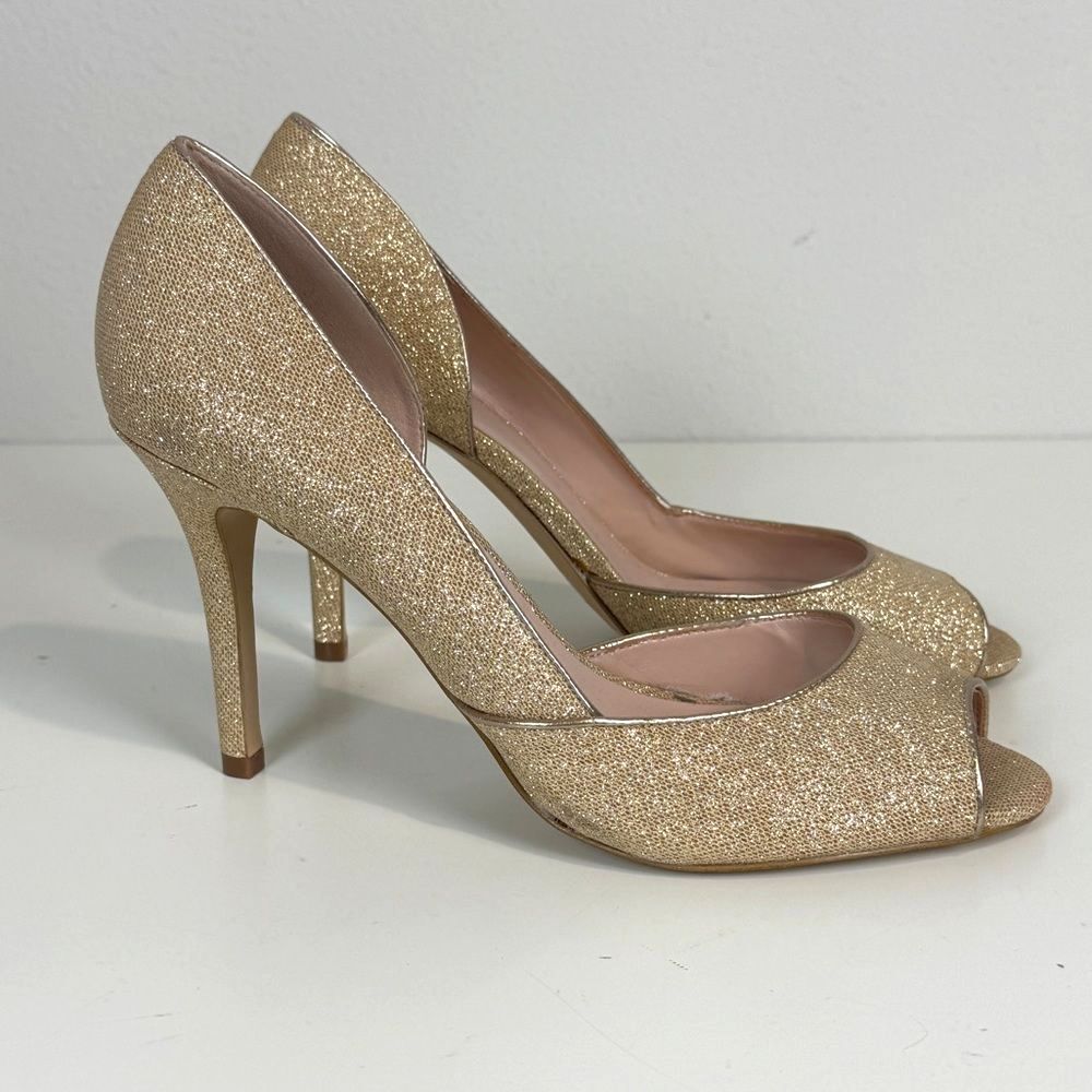 Aldo Beige Gold Peep Toe Glitter Pumps Heels 10